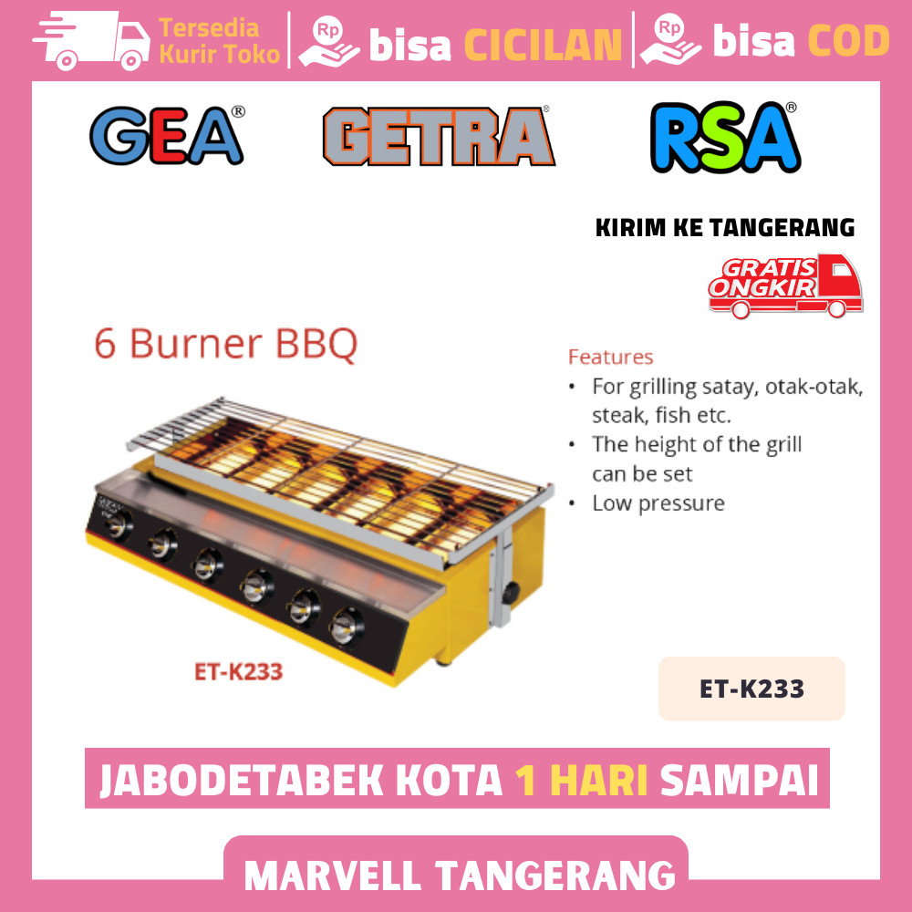 Kompor Pemanggang GETRA ET K233 Roaster 6 Tungku Bbq Sosis Original