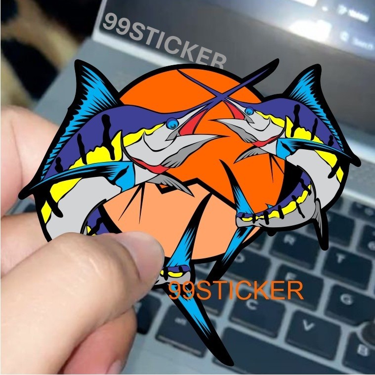 Sticker Mancing, Mancing Mania, Stiker Ikan Marlin, Stiker Testur Timbul, Hp, Motor, Stiker Hologram