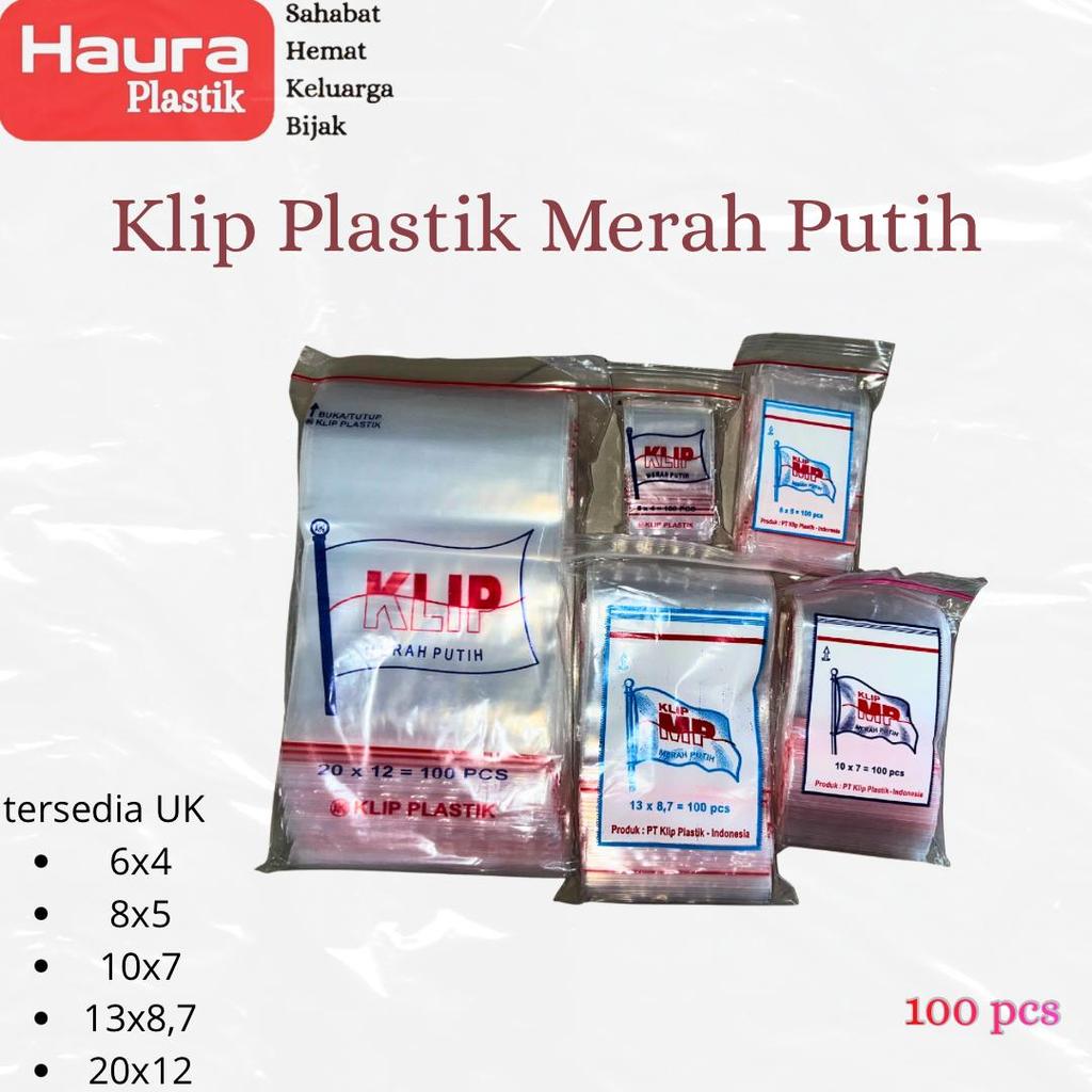 Plastik Klip Merah Putih Isi 100 – Uk 6x4 / 8x5 / 10x7 / 13x8,7 / 20x12 – Plastik Klip Tebal