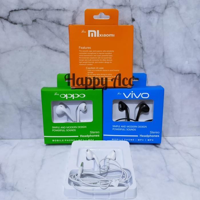 Headset Stereo Merek VIVO / Handsfree For OPPO / Handsfree XIAOMI - Hitam