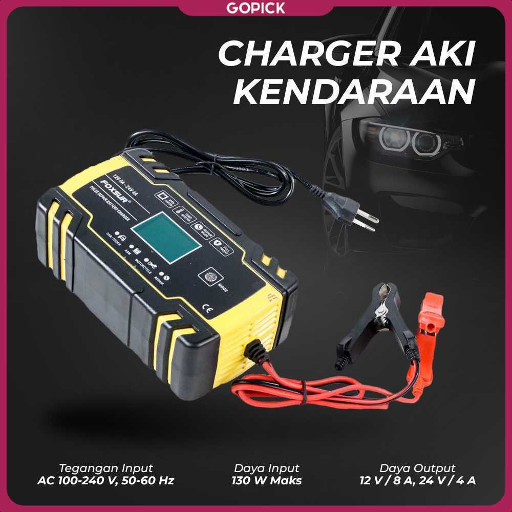 FOXSUR Charger Aki Mobil Motor Intelligent Battery Charger 12/24V 8A - FBC122408D