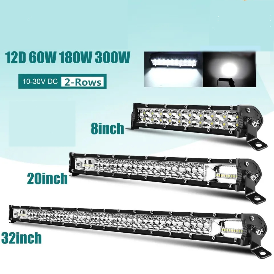 Super Slim 12D 8" 20" 32" LED Bar Spot Flood Beam LED Light Bar For Car 4x4 Truck ATV SUV Boat lada 