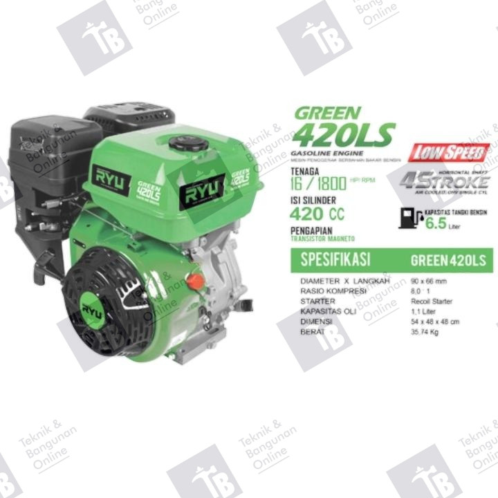 RYU Gasoline Generator RS420LS 16 HP / Mesin Penggerak RS420 LS Green Low Speed RS 420 16HP FREE PET