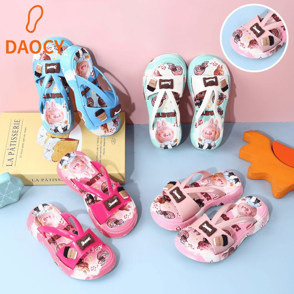 [ BISA INSTANT ] Sandal Slop Anak Perempuan Motif Lucu Bahan Jelly Anti Slip / Sandal Slop Anak Unis
