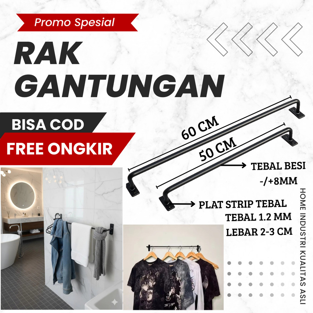 rak gantungan baju tempel dinding  / gantungan handuk tempel dinding / gantungan baju tempel