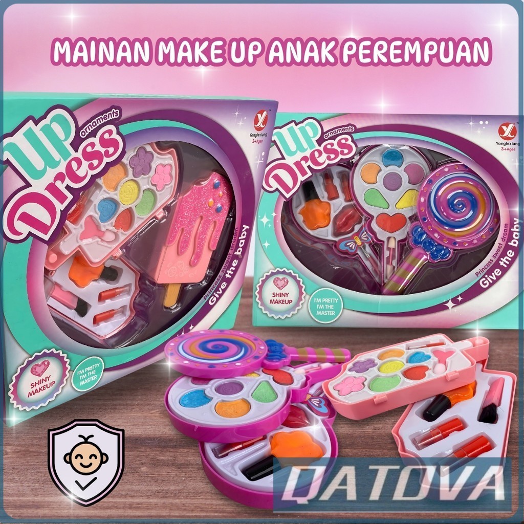 QATOVA Makeup Mainan Anak Bentuk Lolipop Ice Cream Children Pretend Plays Kit Set Dengan Fungsi Asli