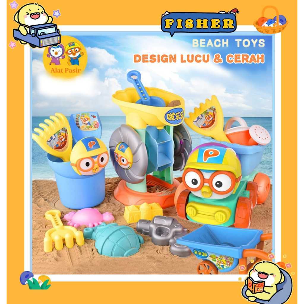 NMZSHOP [FISHER] Set mainan cetakan alat pasir anak model PORORO | Mainan pasir | mainan pantai