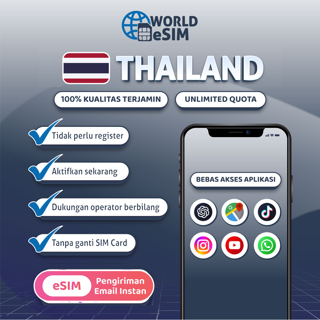 Worldesim Thailand esim Roaming 5G Data | 3-20GB 3-30Hari | Instant Email Delivery High Speed Travel