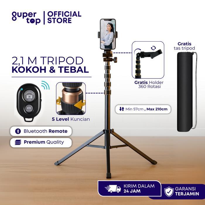 promo  -Tripod Hp Besi 2,1M Tebal Premium Gratis Holder 360 Rotasi Tas Tripod / Tripot Handphone Liv