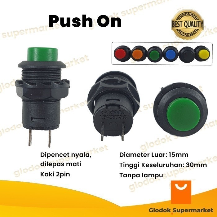 Switch Push On Bulat Kecil 2 Pin Saklar 2pin Tombol 2 Kaki Tombol