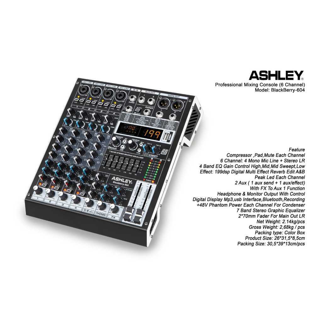 Mixer Audio Ashley Blackberry 604 | Mixer Ashley Blackberry 604 | 6 Channel | 4 Mic Line | 2 Stereo