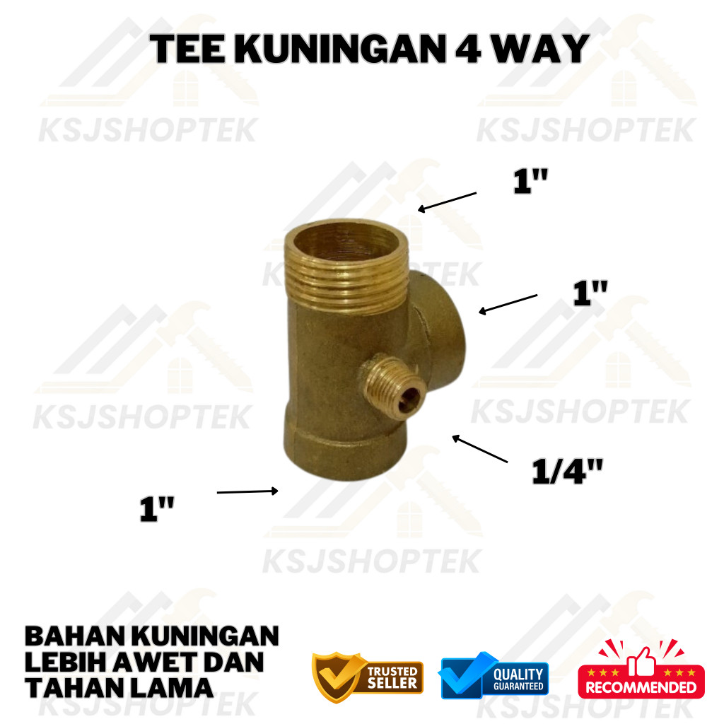 T pompa air kuningan cabang 4 / TEE WAY / T JET PUMP 4 CABANG TWAY 1" Otomatis KUNINGAN