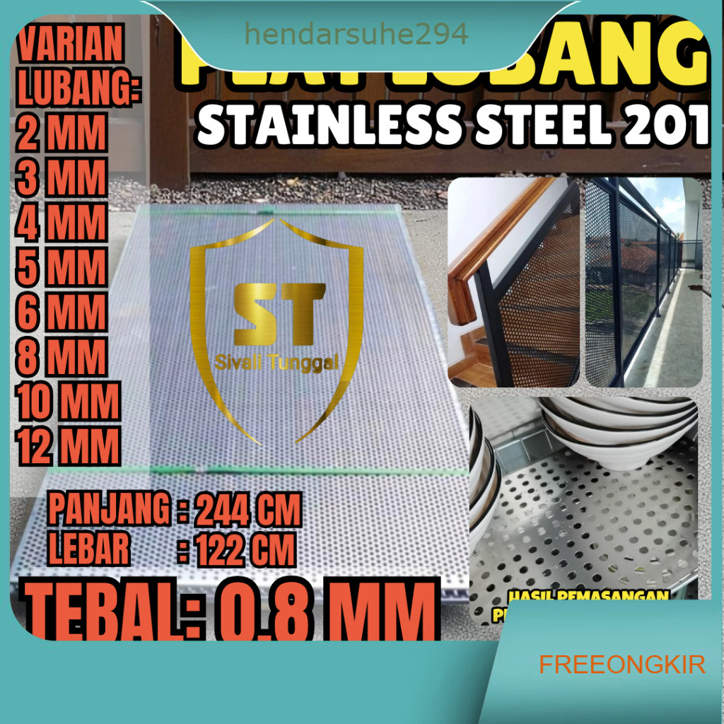 PLAT LUBANG 201 - 122CMX244CM - (0.8 MM) TEBAL PLAT -  STAINLESS STEEL 201 - PLAT PERFORATED