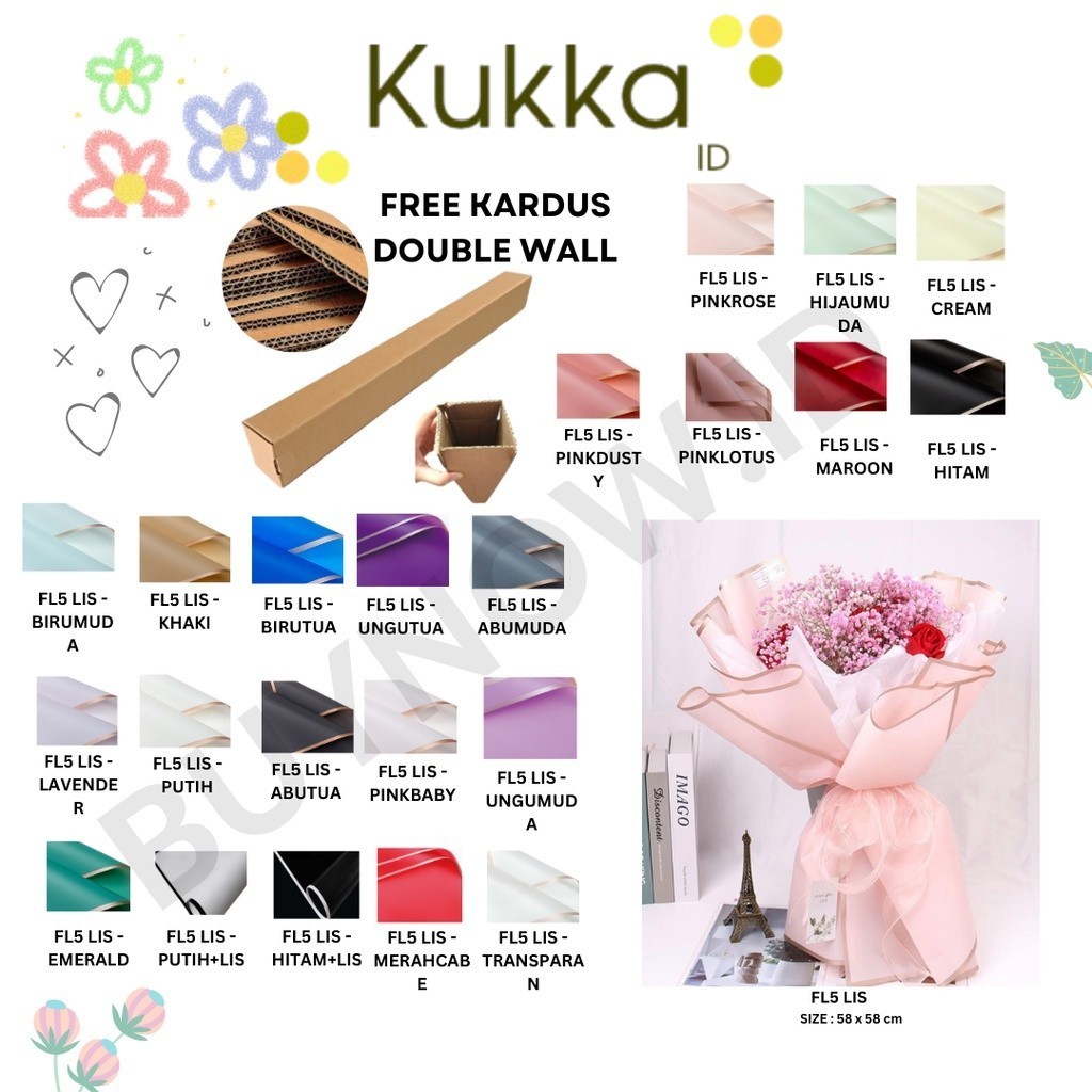 KUKKA - FL5 LIS 5Lembar-Kertas Bunga Buket Transparan List Emas/Kertas Buket Bunga Florist Cellophan