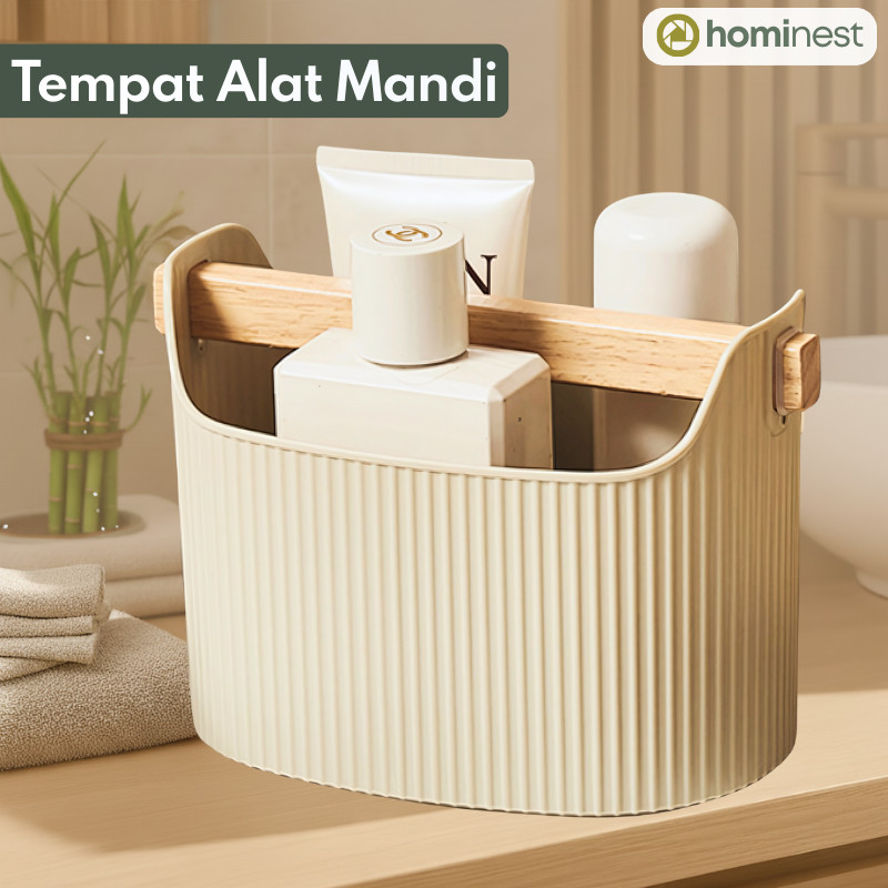 Keranjang Sabun Mandi Pegangan Kayu Keranjang Storage Basket Serbaguna Tempat Alat Mandi Aesthetic