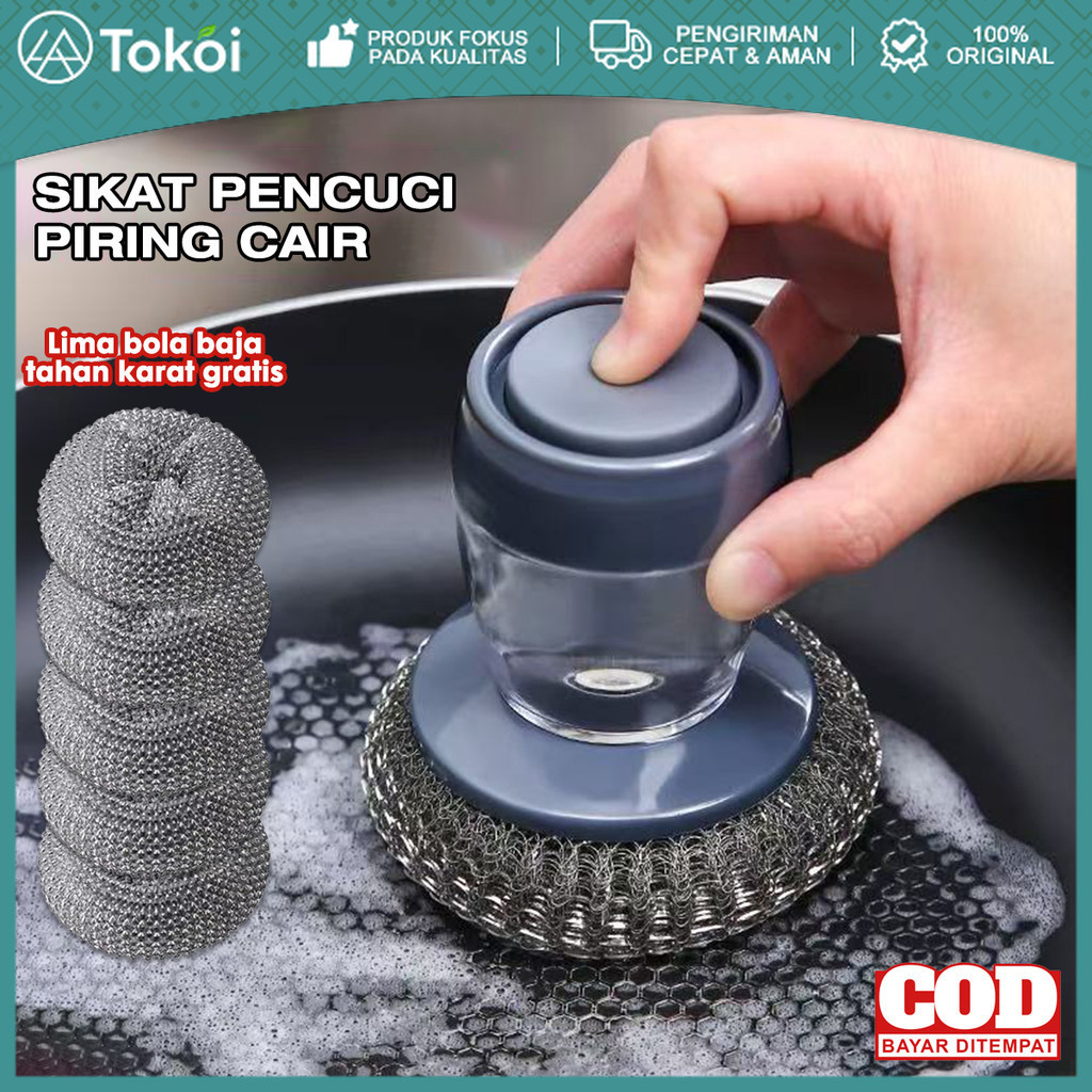 6PCS Sikat Cuci Panci Inovatif & Dispenser Sabun - Sabut Kawat Bisa Dilepas-Pasang & Diganti Wire Br