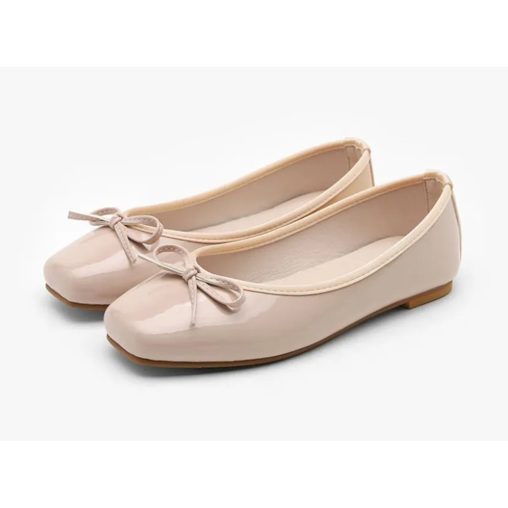 Sepatu Flat Wanita Sappun Erino Enamel Ribbon Flats (1cm) Beige