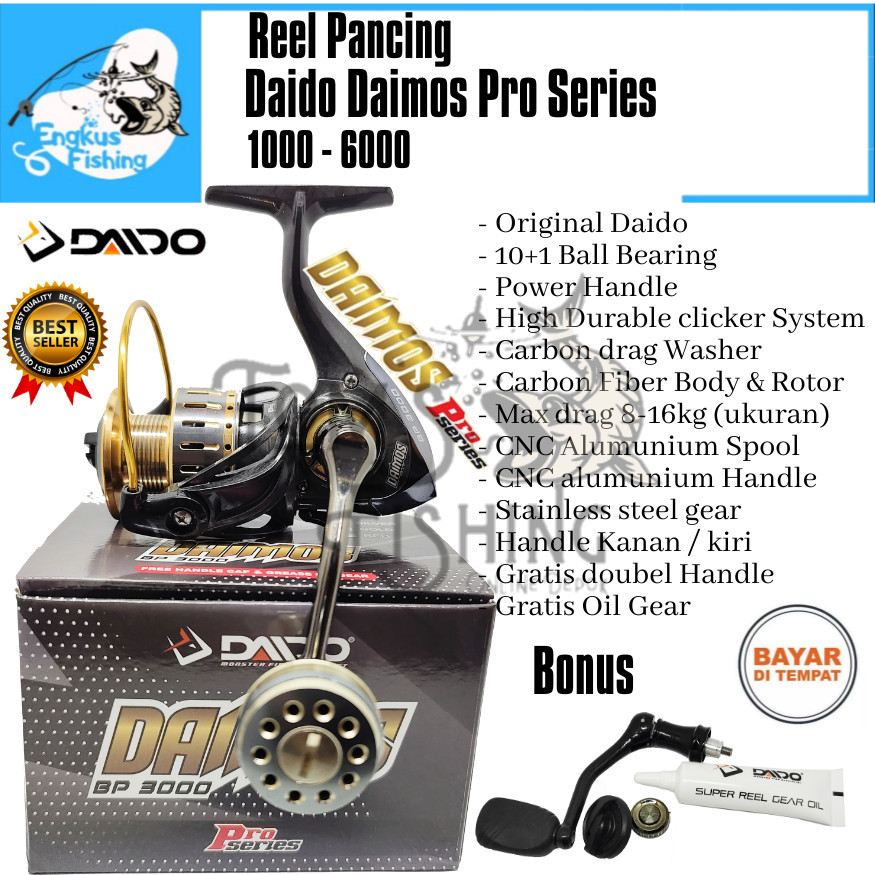 Reel Pancing Daido Daimos Pro Series 1000-6000 (10+1 Bearing) Power Handle Free Handle - Engkus Fish