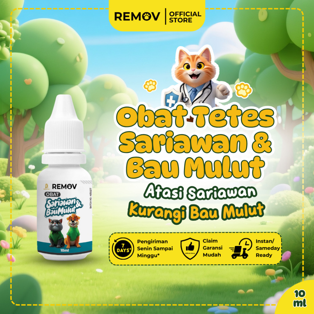 Remov Obat Sariawan Kucing Ampuh Penghilang Bau Mulut Anjing Obat Gusi Bengkak & Radang Alami Aman T