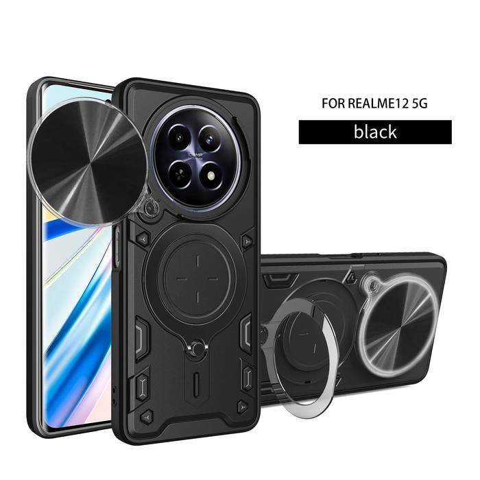CASE REALME 12 5G MAGNETIC CAMERA SLIDE 360 RING STAND SOFTCASE - Elandefoi