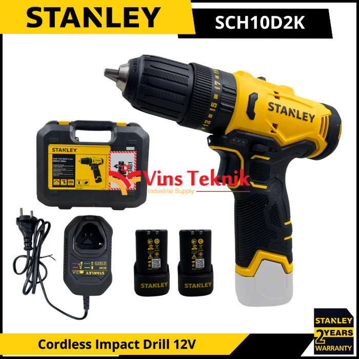 STANLEY SCH10D2K Mesin Bor Tembok Baterai Cordless Impact Drill 10mm 12V SCH10