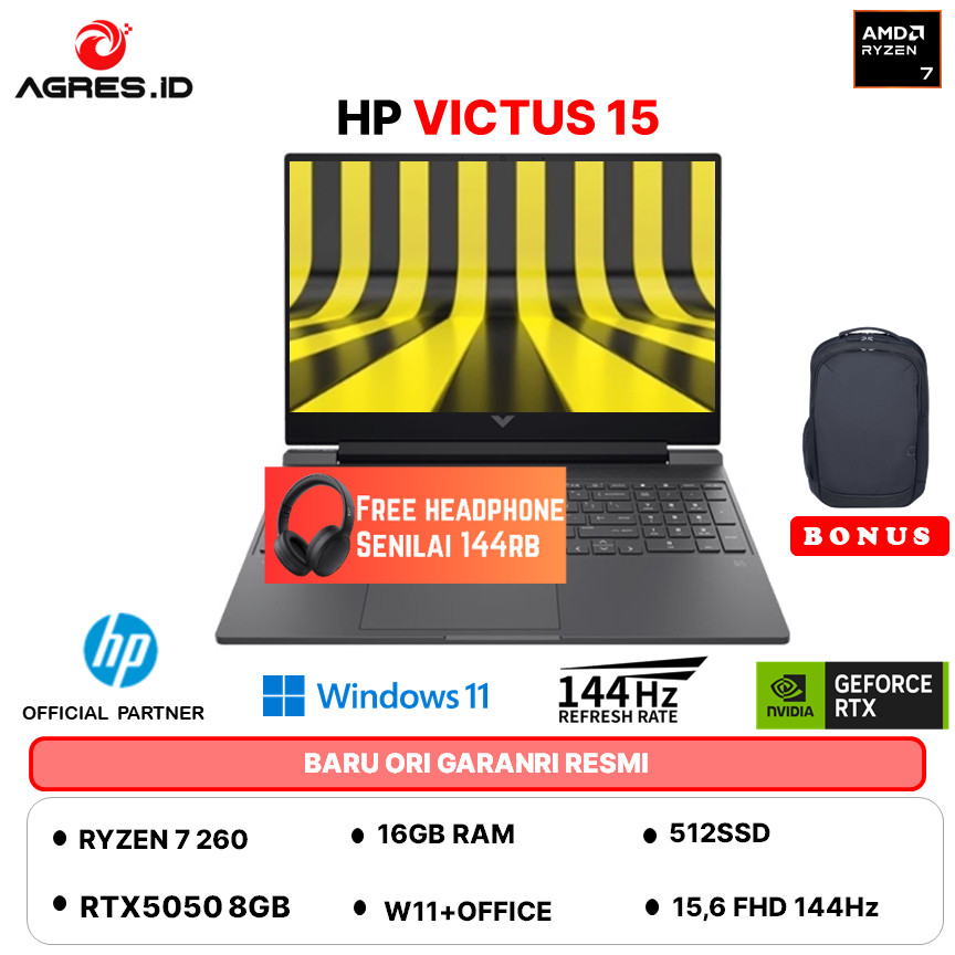 HP VICTUS GAMING 15 RYZEN 7 260 RTX5050 - RAM 16GB 512GB W11+OHS+M365B 15.6FHD 144HZ -FB3151AX