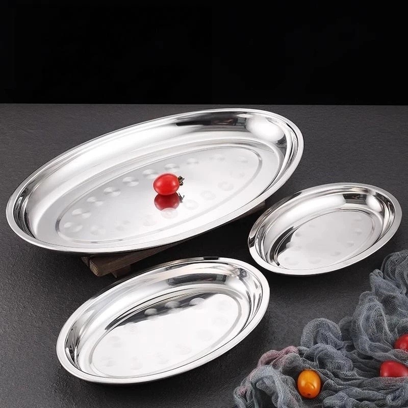 Piring Saji ikan - Piring Oval Polos Stainless Steel