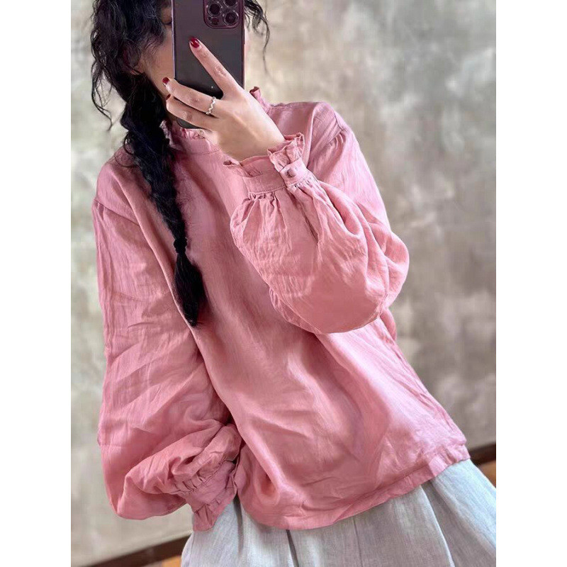 Kemeja Ramie Kerah Renda yang Elegan dan Unik untuk Wanita