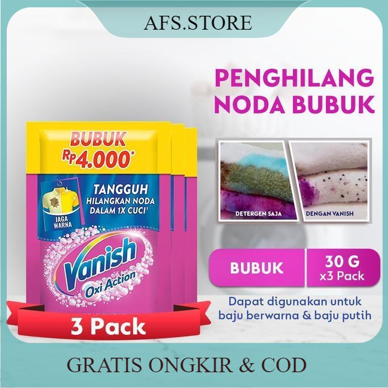[3 PCS] Vanish Bubuk Pink 30gr - Deterjen Penghilang Noda Membandel pada Baju, Pemutih dan Pencerah 