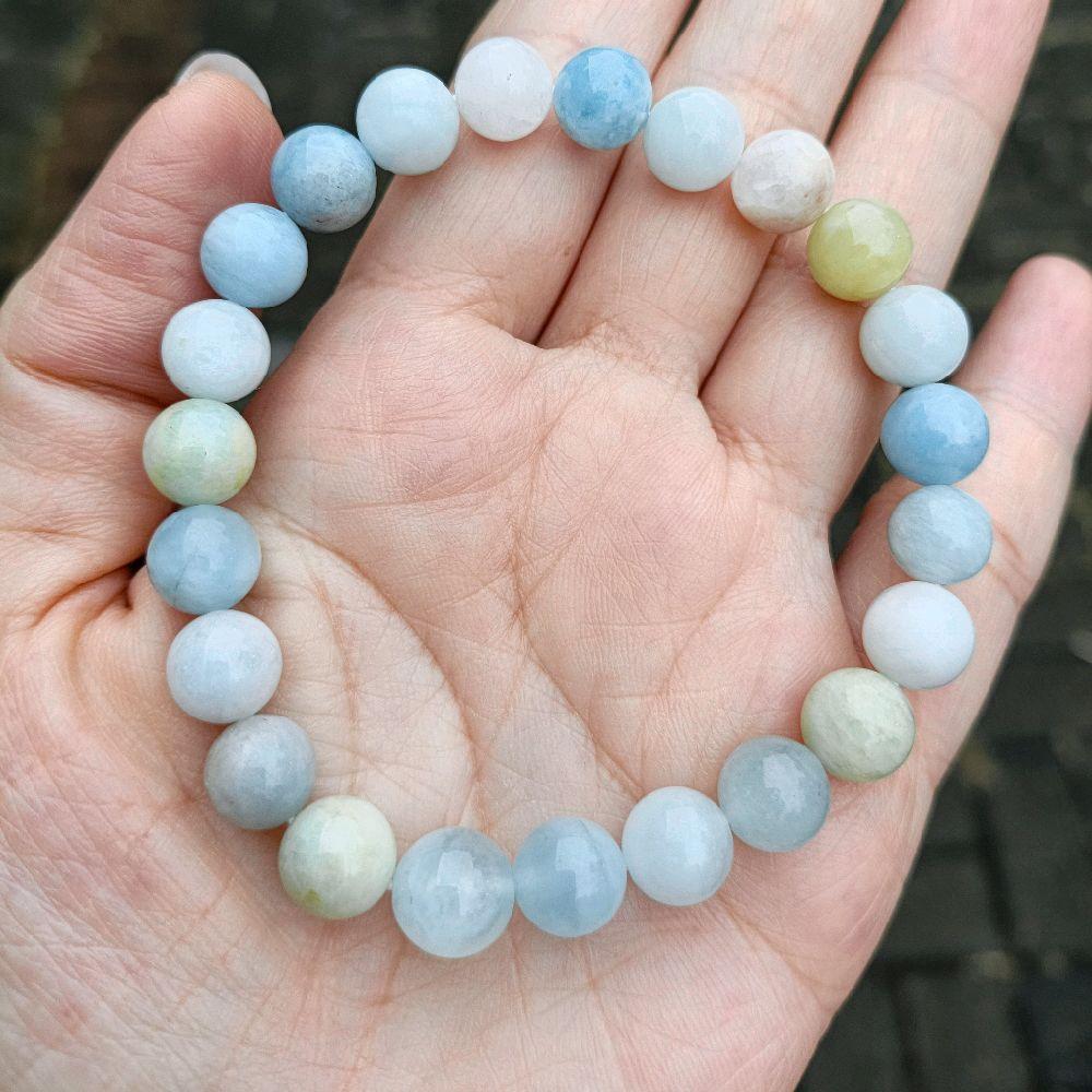 MILKY AQUAMARINE - Gelang Batu Alam Asli Milky Aquamarine Natural Premium HQ - Limited edition