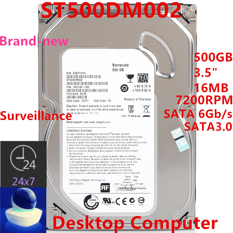 New Original HDD For SEAGATE 500GB SATA 3.5" 16MB 7200RPM For Internal Hard sk For Desktop Computer 