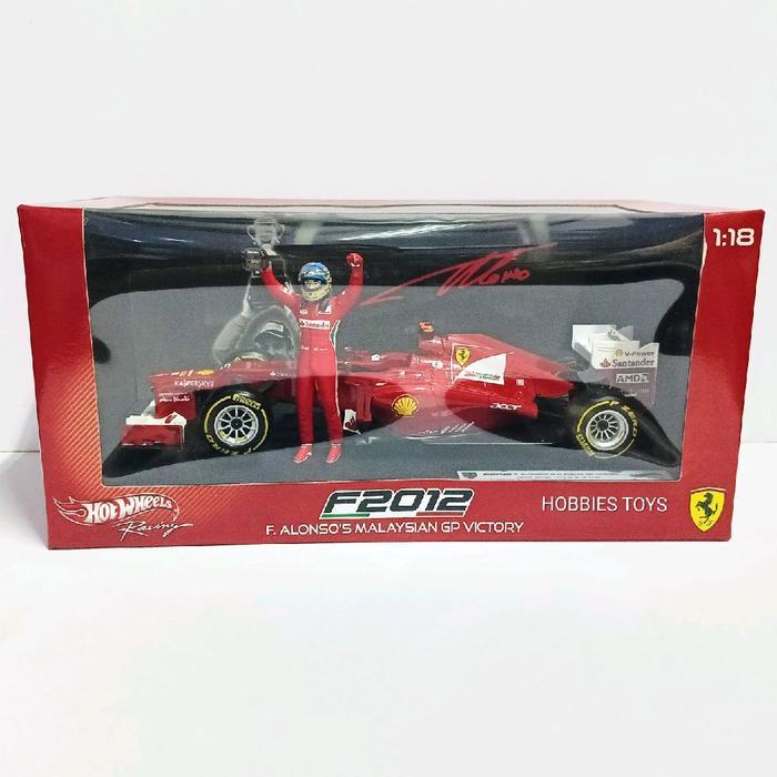 Hot Wheels Racing 1/18 Scale Ferrari F2012 Fernando Alonso Malaysian GP Victory  + Figure