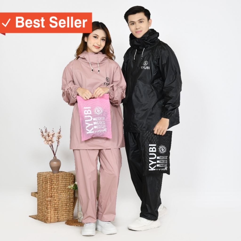 Jas hujan Kekinian Tebal tidak mudah sobek / Terbaru Kyubi Jas Hujan Hoodie Pria Wanita PVC Tebal An