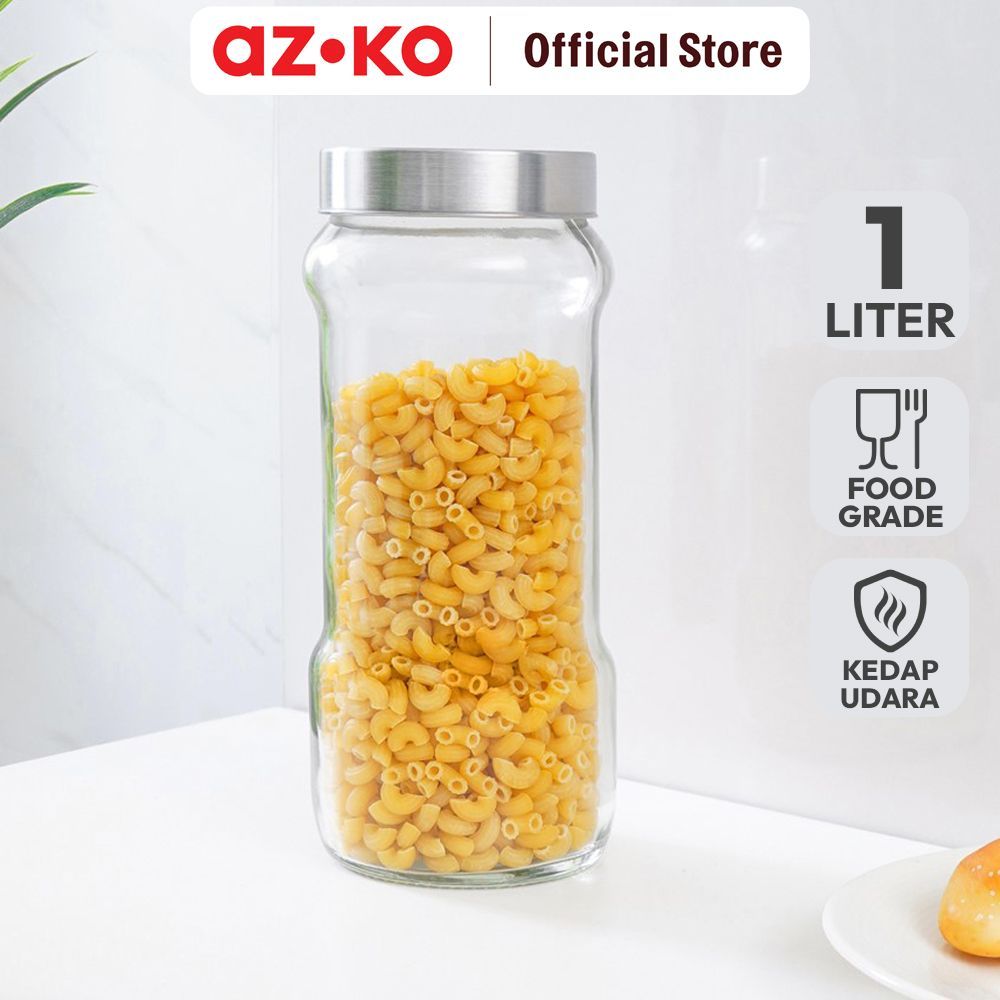 AZKO Krishome 1 ltr Stoples Kaca Slim Jar Tempat Simpan Snack Dan Permen Setoples Toples Beling Serb