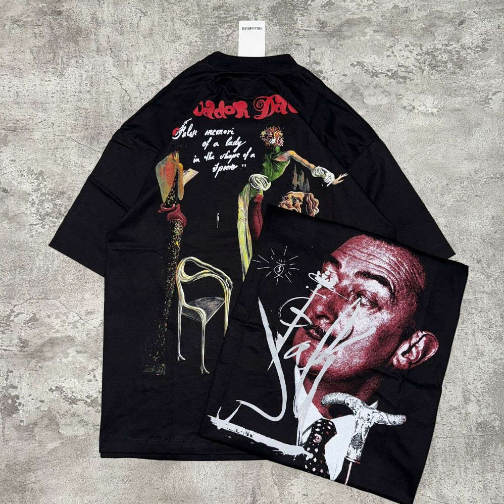 Baju Kaos P&B Oversize Salvador Dali - T Shirt Vintage Salvador Dali Oversized Black 20s Kaos Pria
