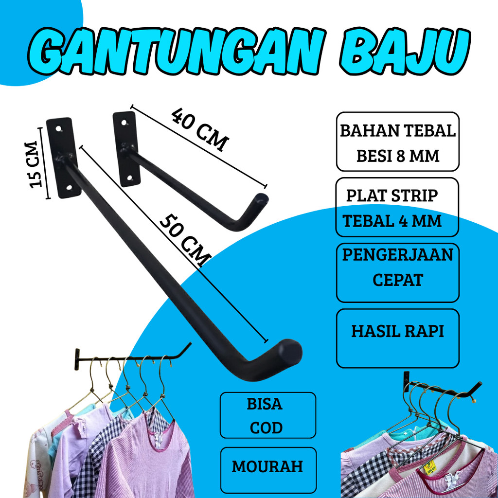 gantungan baju dinding besi serbaguna kaitan besi