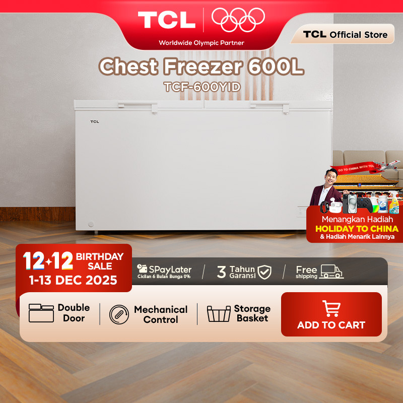 TCL Chest Freezer Kapasitas 600 Liter Super Freezing - Storage Basket Besar - Pembuangan Limbah Air 