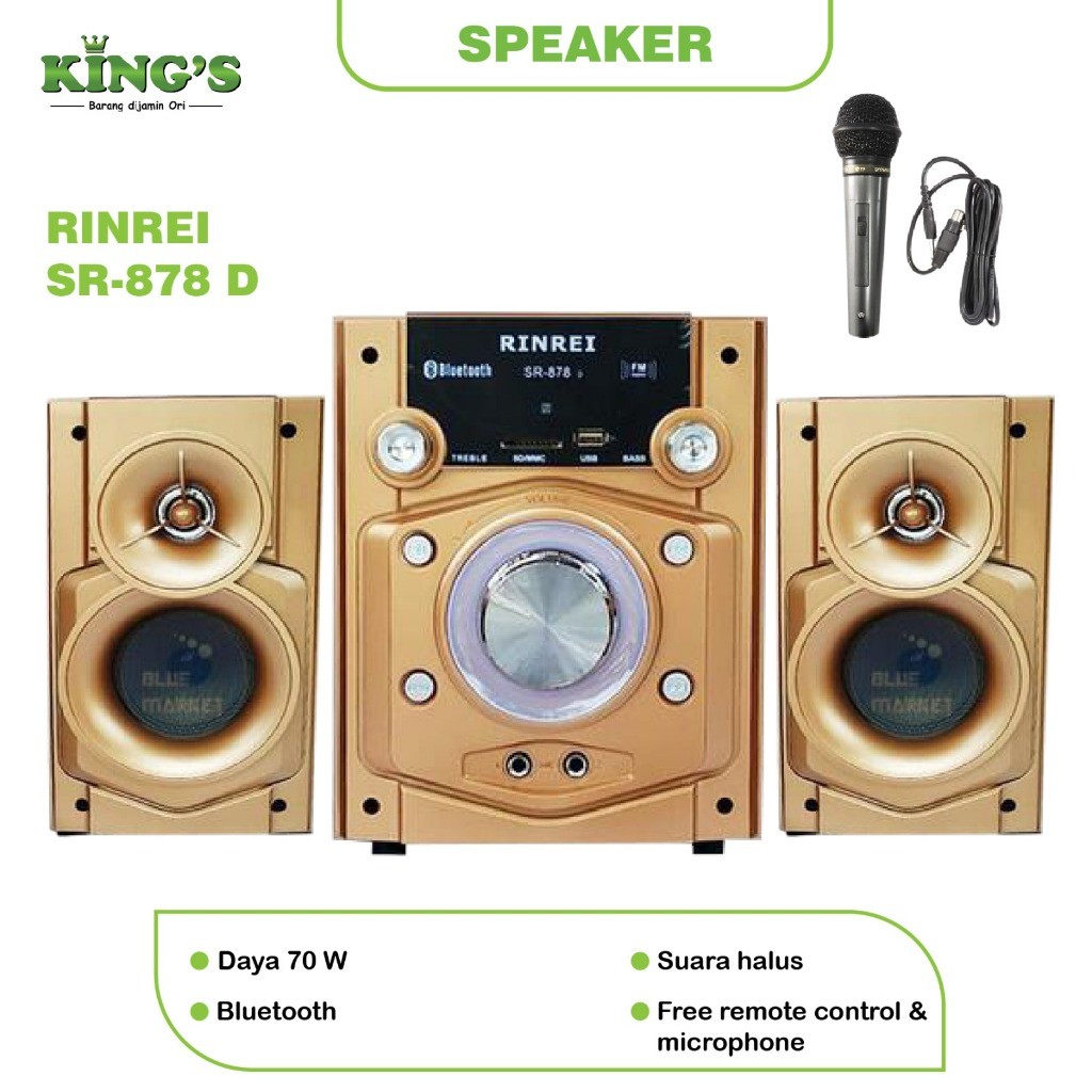 SPEAKER BLUETOOTH KARAOKE RINREI SR-878G - SR-878 D -  WITH BONUS MIC - TERMURAH