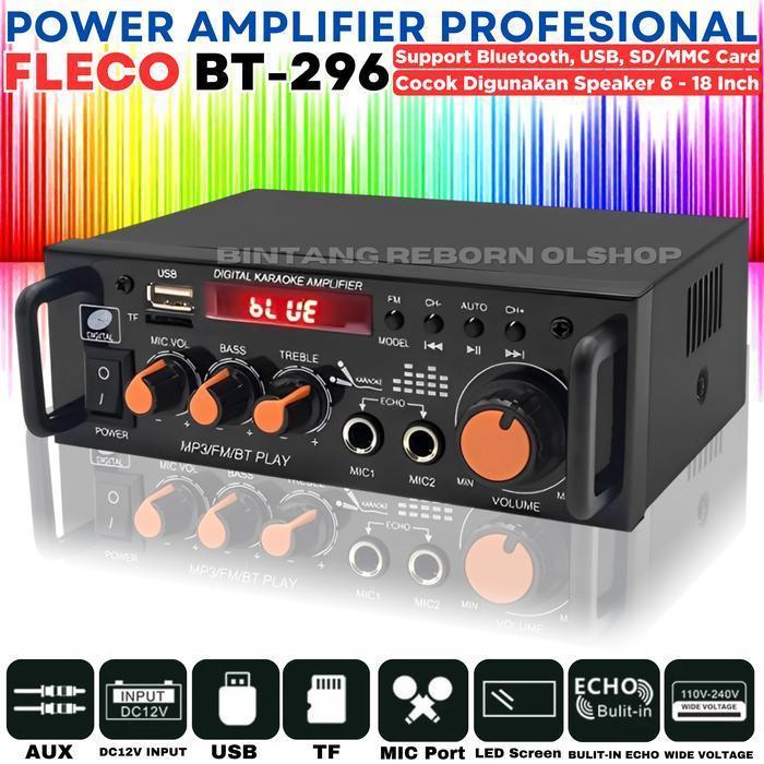 COD CEK DULU Ampli Power Bass Bluetooth 600 Watt Fleco BT 296 Audio Penguat Suara Full Bass, Treble,
