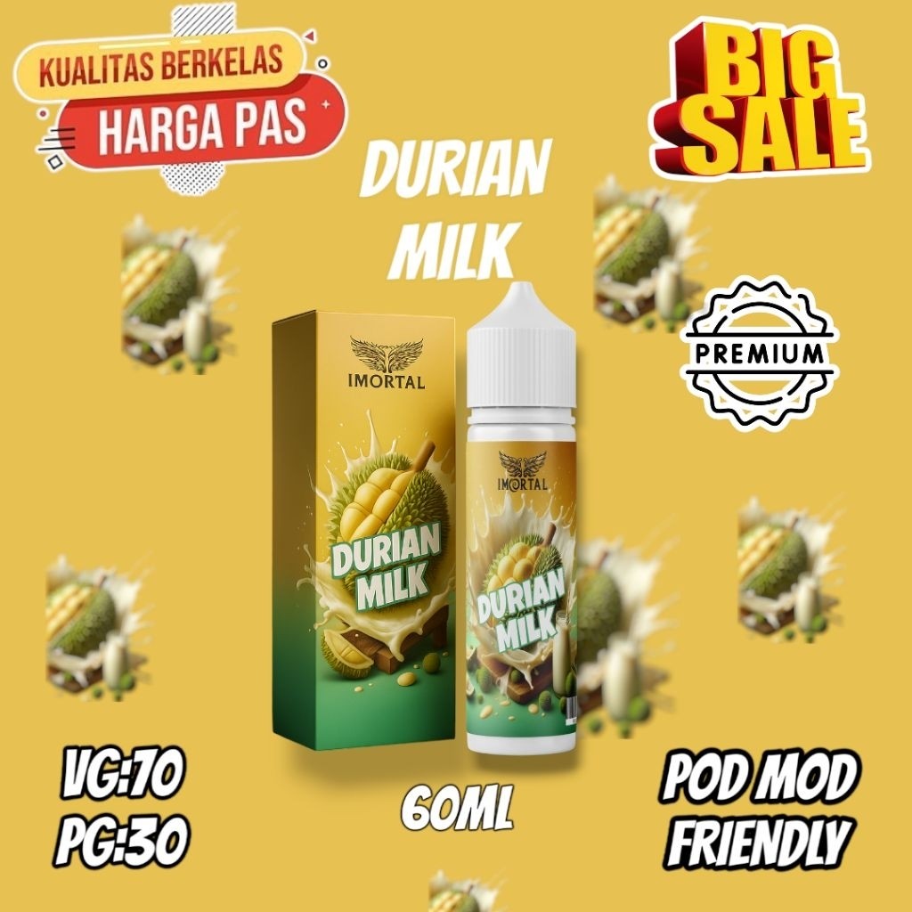 LIQUIDS PODS & VAPE FREEBASE MURAH ZERO NIC IMMORTAL 30ML & 60ML BEST SELLER-DURIAN MILK