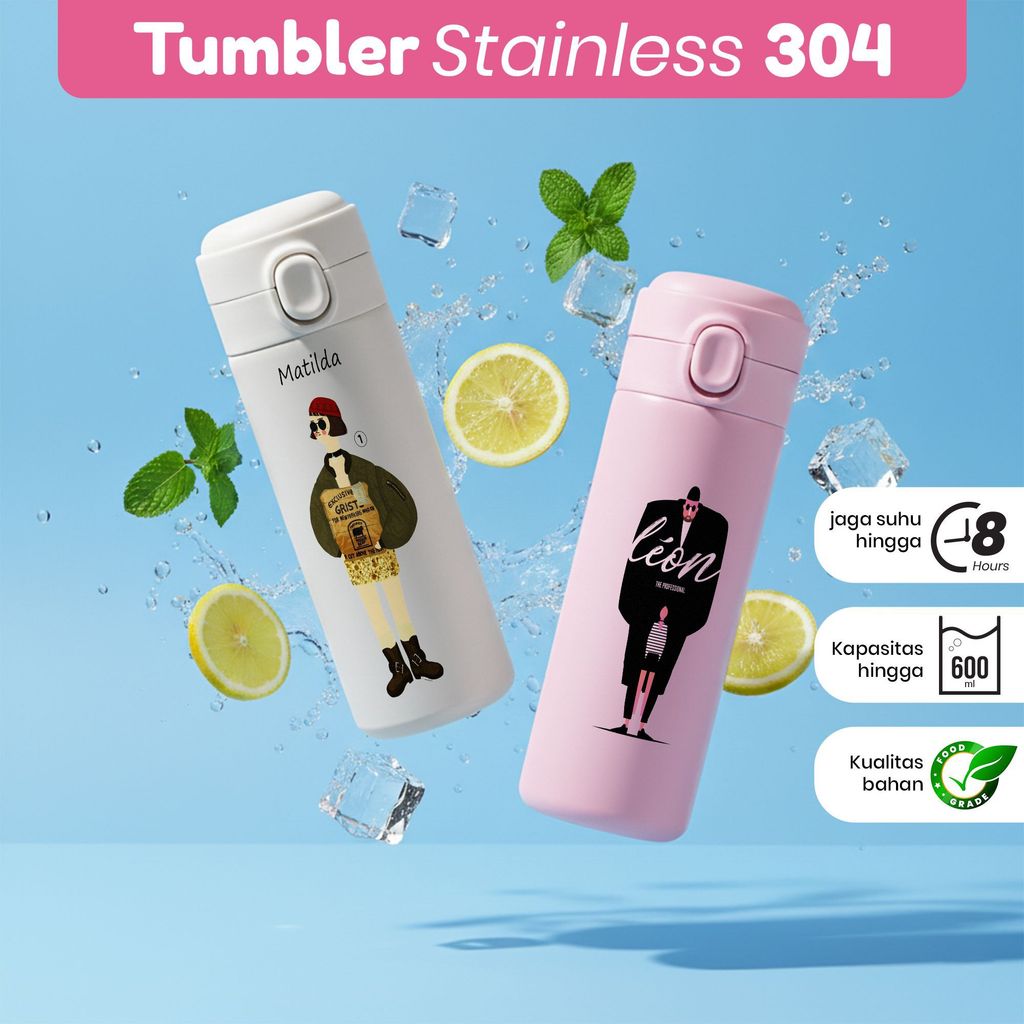 Tumbler Stainless 304 Stainless Steel Botol Minum Aesthetic 420ml, Tahan Suhu hingga 8 Jam, Kualitas