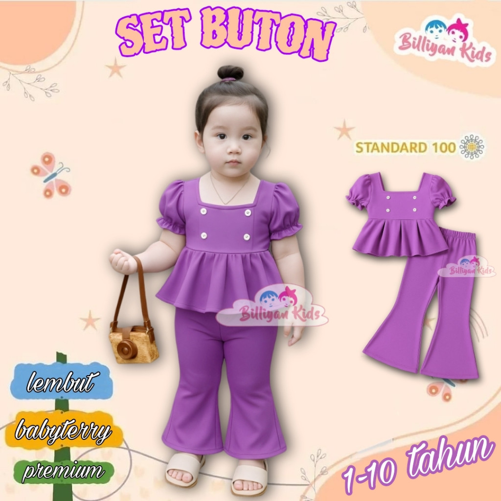 SETELAN ANAK PEREMPUAN 1-10 TAHUN ONE SET STELAN BAJU ANAK PEREMPUAN KANCING CELANA CUTBRAY