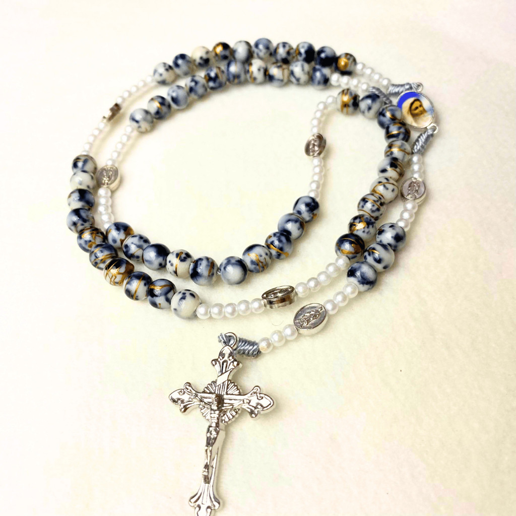 FLASH SALE  Kalung rosario marmer bercorak emas variasi pembatas rosario dari logam harces warna