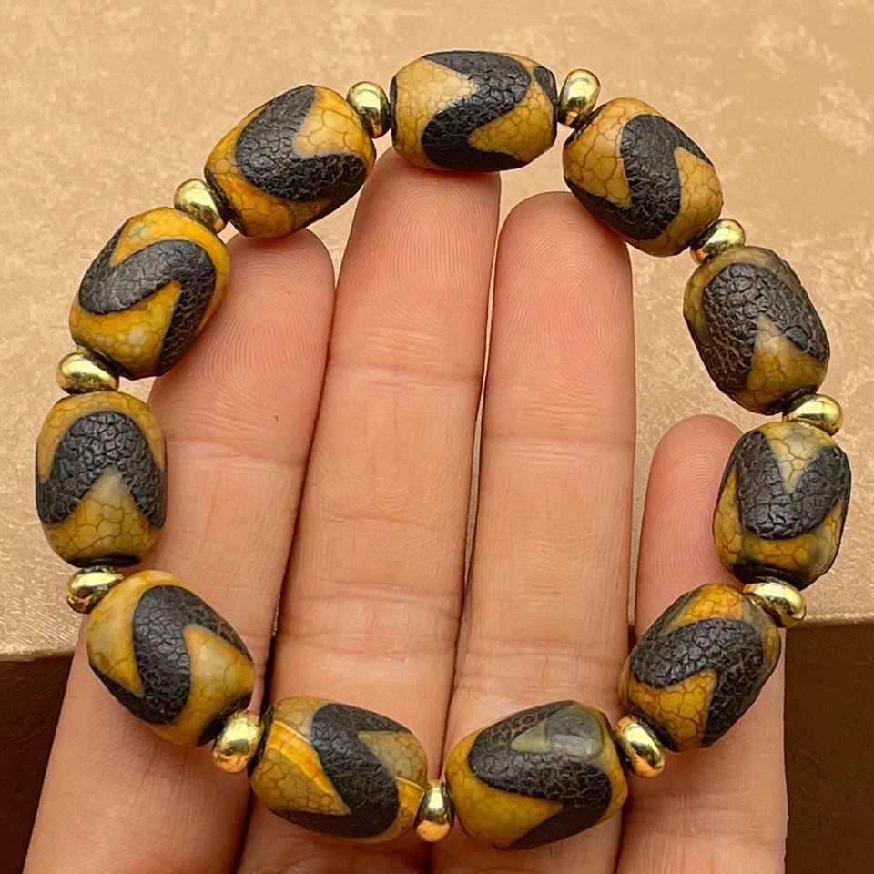 Manik-manik mata Sanjiu diwariskan gelang batu akik retro Buddha manik-manik bulat gigi harimau