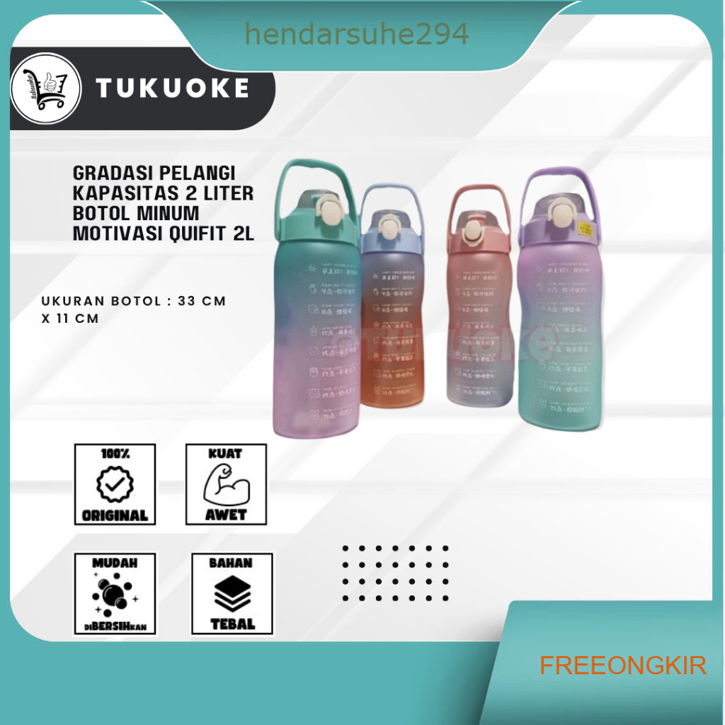 [BOTOL VIRAL] GRADASI PELANGI KAPASITAS 2 LITER Botol Minum Motivasi Quifit 2L Botol Air MINUM OLAHR