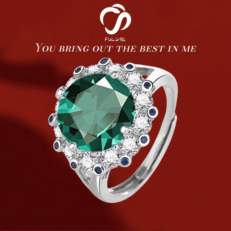 FULSHE Cincin Berlian Berkilau Asli Biru-Hijau 3 Karat Mewah Wanita