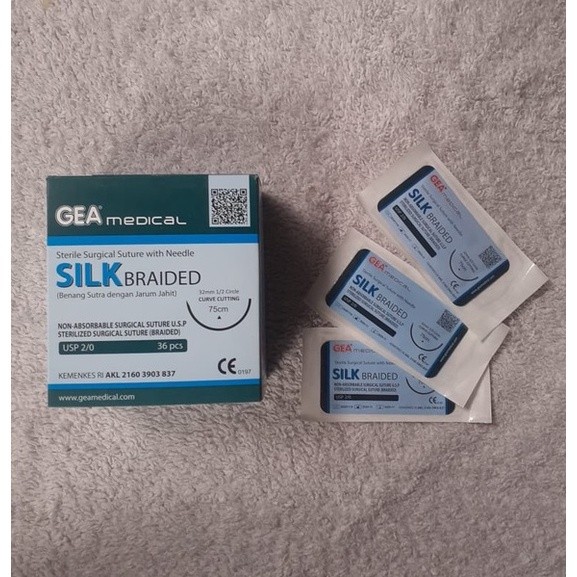 Benang Jahit Catgut Silk 2/0 + Jarum GEA / Catgut Silk GEA Benang jahit