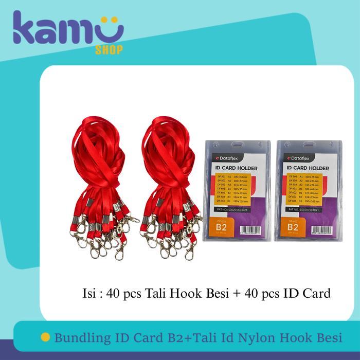 Bundling ID Card B2+ Tali ID Card Nylon Hook Besi-NYLK [2 Pasang] - Merah