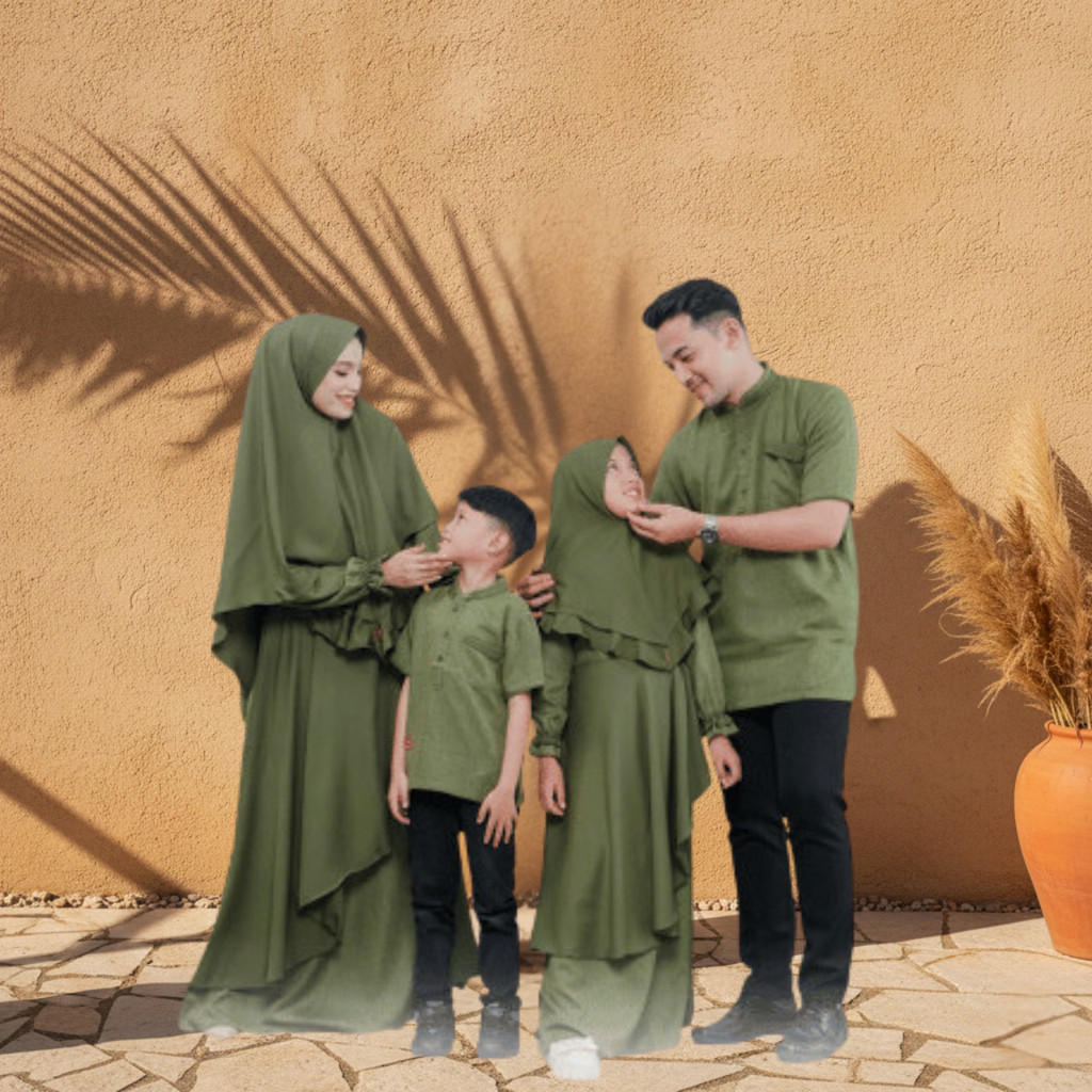 ARRA  Sarimbit Keluarga Rayyan Hijau Army Baju Lebaran Couple Keluarga Koko Gamis Dewasa Anak