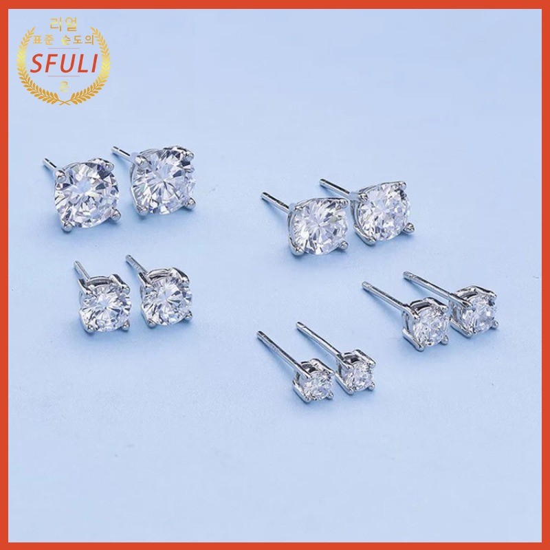 Anting Stud Berlian Tunggal Gaya Korea Multi-ukuran Klasik Untuk Pria Dan Wanita
